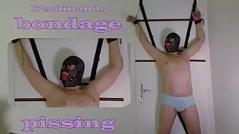 BDSM Bondage Pissing desperate hubby bondage tied up peeing. Naughty Male Wet and Pissy from Holland.