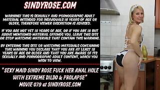 Alluring Maid Sindy Rose fuck her anal hole with extreme dildo & prolapse