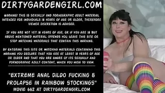 Extreme anal dildo fucking & prolapse in rainbow stockings