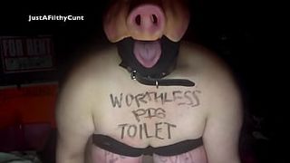 Fuckpig JustAFilthyCunt gags mounts and humiliates itself with multiple dildos on online cam