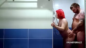 Ginger chubby fucking in the shower