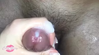 Extreme close up hand-job with great cums on