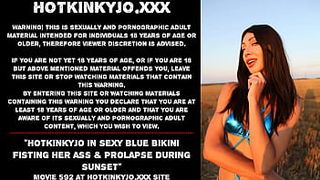Hotkinkyjo in hot blue bikini fisting her booty & prolapse during sunset
