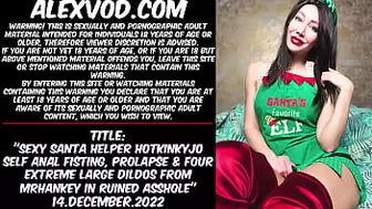 Charming Santa helper Hotkinkyjo self anal fisting, prolapse & 4 extreme monstrous dildos from mrhankey in ruined anus