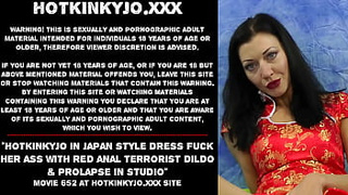 Hotkinkyjo in japan style dress fuck her rear-end with red anal terrorist dildo & prolapse in studio