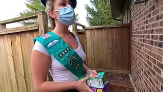 Slut Scout tries to sell cookies to an mature fiance, he wants sex