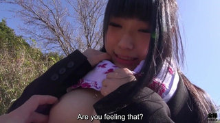 Oriental college student in recruit suit loses it for outdoor sex