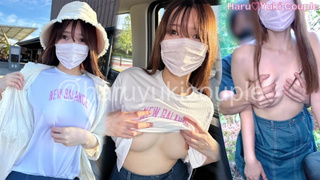 After shopping without a bra, cream-pie sex with the car door fully open