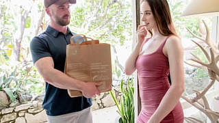 PenthouseGold.com - Brunette Youngster Hazel Moore Invites Delivery Lover In For Raunchy Sex Session